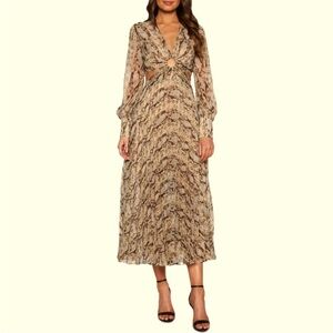 Bardot Beige Snakeprint Patterned Cutout Maxi Dress